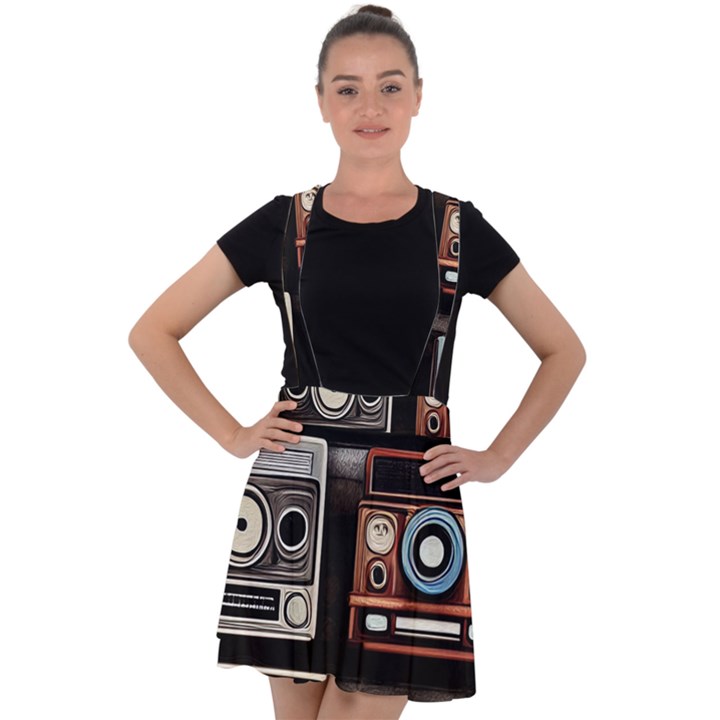 Retro Cameras Old Vintage Antique Technology Wallpaper Retrospective Velvet Suspender Skater Skirt