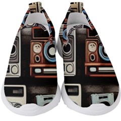 Retro Cameras Old Vintage Antique Technology Wallpaper Retrospective Kids  Slip On Sneakers by Grandong