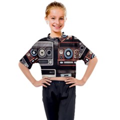 Retro Cameras Old Vintage Antique Technology Wallpaper Retrospective Kids Mock Neck T-shirt