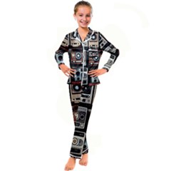 Retro Cameras Old Vintage Antique Technology Wallpaper Retrospective Kids  Satin Long Sleeve Pajamas Set by Grandong