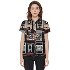 Retro Cameras Old Vintage Antique Technology Wallpaper Retrospective Short Sleeve Pocket Shirt by Grandong