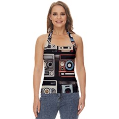 Retro Cameras Old Vintage Antique Technology Wallpaper Retrospective Basic Halter Top by Grandong