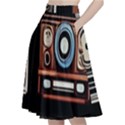 Retro Cameras Old Vintage Antique Technology Wallpaper Retrospective A-Line Full Circle Midi Skirt With Pocket View2