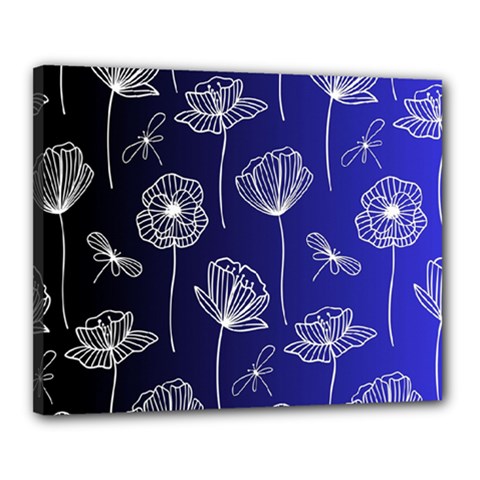 Pattern Floral Leaves Botanical White Flowers Canvas 20  X 16  (stretched)