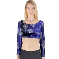 Pattern Floral Leaves Botanical White Flowers Long Sleeve Crop Top