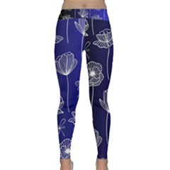 Pattern Floral Leaves Botanical White Flowers Classic Yoga Leggings by Maspions