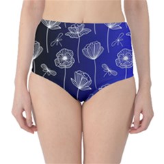 Pattern Floral Leaves Botanical White Flowers Classic High-waist Bikini Bottoms