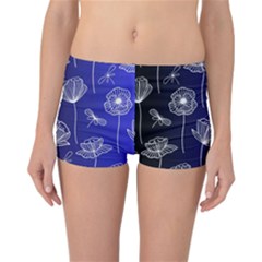 Pattern Floral Leaves Botanical White Flowers Reversible Boyleg Bikini Bottoms