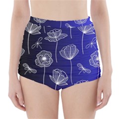 Pattern Floral Leaves Botanical White Flowers High-waisted Bikini Bottoms