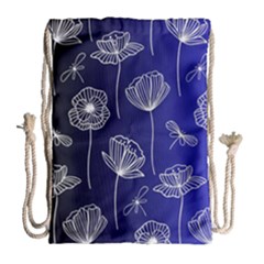 Pattern Floral Leaves Botanical White Flowers Drawstring Bag (large)