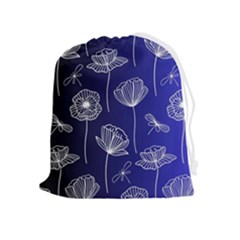 Pattern Floral Leaves Botanical White Flowers Drawstring Pouch (xl) by Maspions