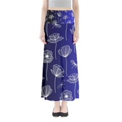 Pattern Floral Leaves Botanical White Flowers Full Length Maxi Skirt