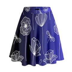 Pattern Floral Leaves Botanical White Flowers High Waist Skirt