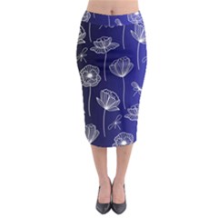 Pattern Floral Leaves Botanical White Flowers Midi Pencil Skirt