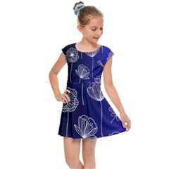 Pattern Floral Leaves Botanical White Flowers Kids  Cap Sleeve Dress by Maspions