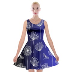 Pattern Floral Leaves Botanical White Flowers Velvet Skater Dress