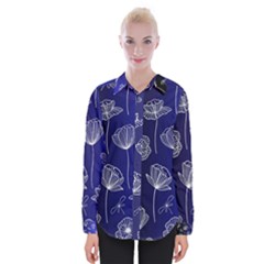 Pattern Floral Leaves Botanical White Flowers Womens Long Sleeve Shirt