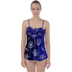 Pattern Floral Leaves Botanical White Flowers Babydoll Tankini Top