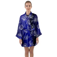 Pattern Floral Leaves Botanical White Flowers Long Sleeve Satin Kimono by Maspions