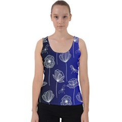 Pattern Floral Leaves Botanical White Flowers Velvet Tank Top