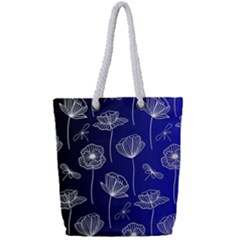 Pattern Floral Leaves Botanical White Flowers Full Print Rope Handle Tote (small)