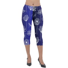 Pattern Floral Leaves Botanical White Flowers Lightweight Velour Capri Leggings 