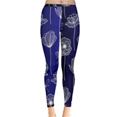 Pattern Floral Leaves Botanical White Flowers Inside Out Leggings by Maspions