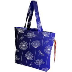 Pattern Floral Leaves Botanical White Flowers Drawstring Tote Bag