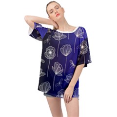 Pattern Floral Leaves Botanical White Flowers Oversized Chiffon Top