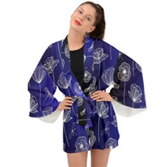 Pattern Floral Leaves Botanical White Flowers Long Sleeve Kimono by Maspions