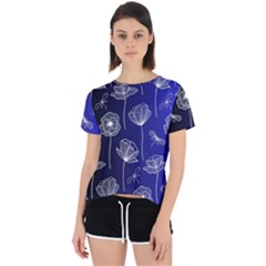 Pattern Floral Leaves Botanical White Flowers Open Back Sport T-shirt