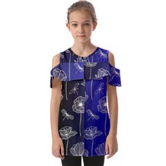 Pattern Floral Leaves Botanical White Flowers Fold Over Open Sleeve Top