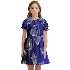 Pattern Floral Leaves Botanical White Flowers Kids  Bow Tie Puff Sleeve Dress