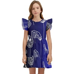 Pattern Floral Leaves Botanical White Flowers Kids  Winged Sleeve Dress