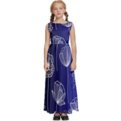 Pattern Floral Leaves Botanical White Flowers Kids  Satin Sleeveless Maxi Dress by Maspions