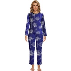 Pattern Floral Leaves Botanical White Flowers Womens  Long Sleeve Lightweight Pajamas Set