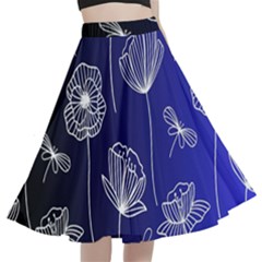 Pattern Floral Leaves Botanical White Flowers A-line Full Circle Midi Skirt With Pocket by Maspions