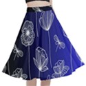 Pattern Floral Leaves Botanical White Flowers A-Line Full Circle Midi Skirt With Pocket View1