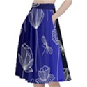 Pattern Floral Leaves Botanical White Flowers A-Line Full Circle Midi Skirt With Pocket View2