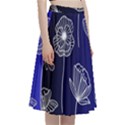 Pattern Floral Leaves Botanical White Flowers A-Line Full Circle Midi Skirt With Pocket View3