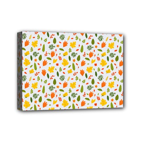 Background Pattern Flowers Leaves Autumn Fall Colorful Leaves Foliage Mini Canvas 7  X 5  (stretched) by Maspions