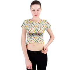 Background Pattern Flowers Leaves Autumn Fall Colorful Leaves Foliage Crew Neck Crop Top