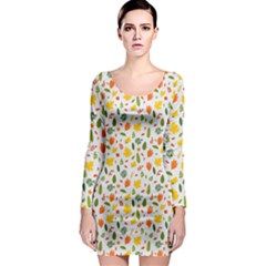 Background Pattern Flowers Leaves Autumn Fall Colorful Leaves Foliage Long Sleeve Bodycon Dress