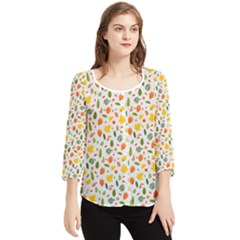 Background Pattern Flowers Leaves Autumn Fall Colorful Leaves Foliage Chiffon Quarter Sleeve Blouse by Maspions