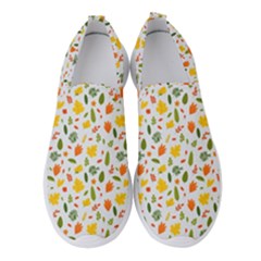 Background Pattern Flowers Leaves Autumn Fall Colorful Leaves Foliage Women s Slip On Sneakers