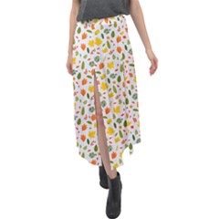 Background Pattern Flowers Leaves Autumn Fall Colorful Leaves Foliage Velour Split Maxi Skirt