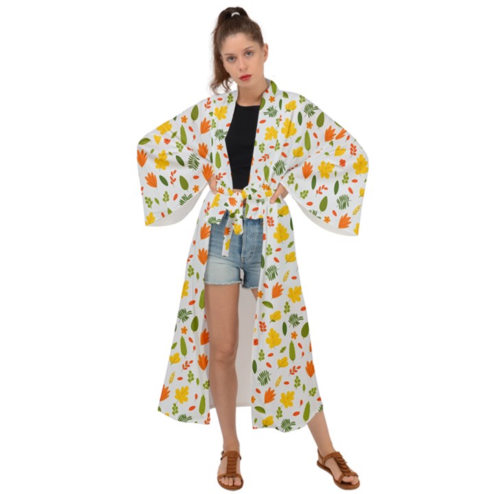 Background Pattern Flowers Leaves Autumn Fall Colorful Leaves Foliage Maxi Kimono