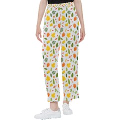 Background Pattern Flowers Leaves Autumn Fall Colorful Leaves Foliage Women s Pants 