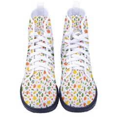 Background Pattern Flowers Leaves Autumn Fall Colorful Leaves Foliage Women s High-top Canvas Sneakers by Maspions