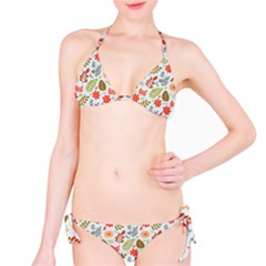 Background Pattern Flowers Design Leaves Autumn Daisy Fall Classic Bikini Set by Maspions